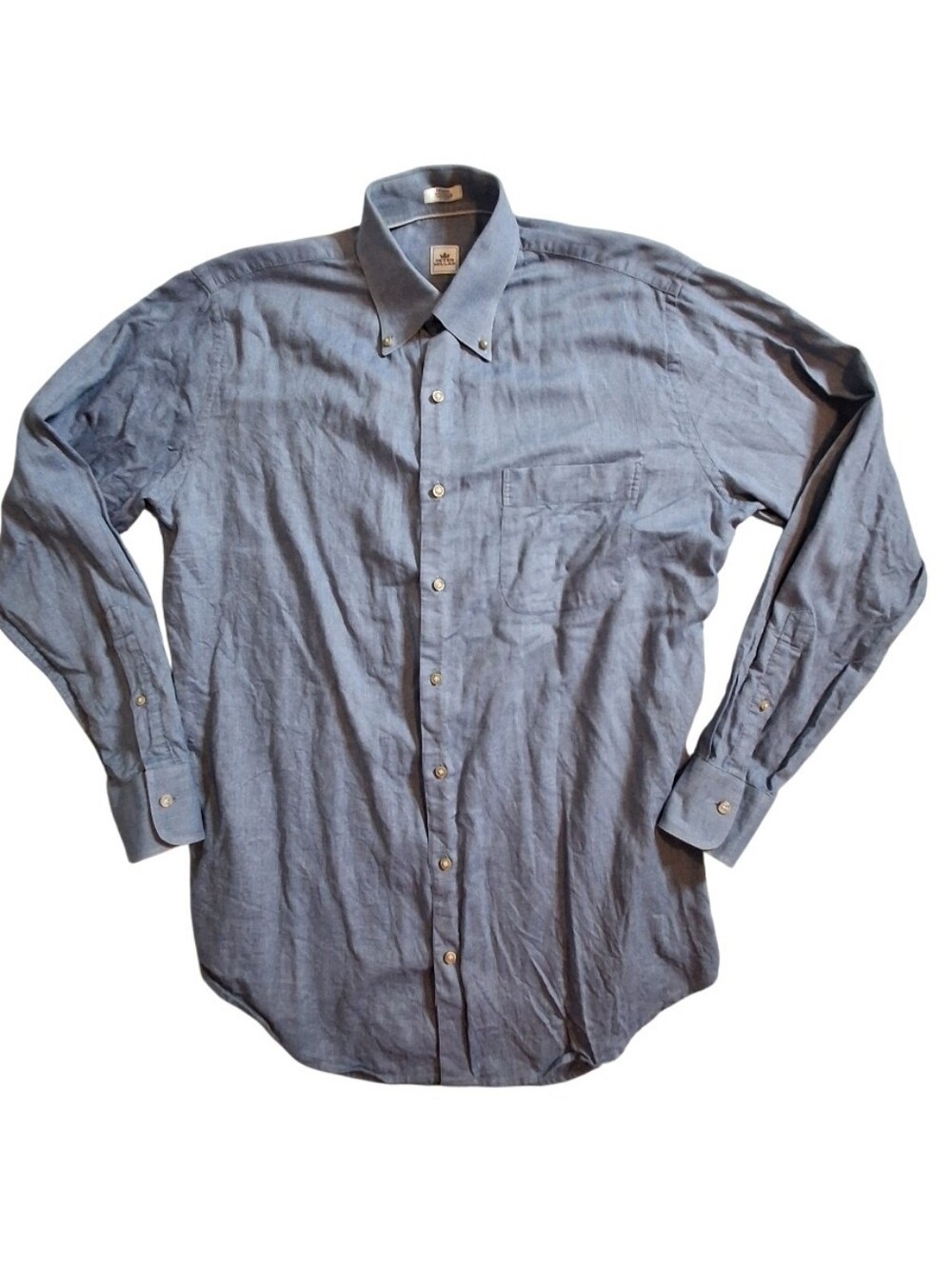 Peter Millar Mens Blue Chambray Button Down Shirt Size M Long Sleeve Cotton